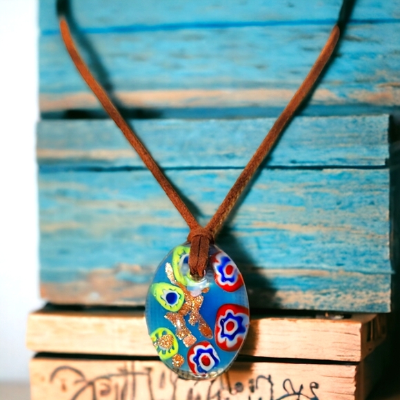 Vintage Murano Millefiori Glass Pendant Necklace. - Picture 4 of 8